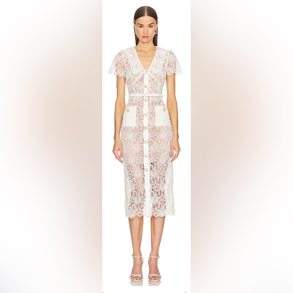SELF-Portrait Lace Midi Dress • Cream • NWT US 6 / fits like Size 4